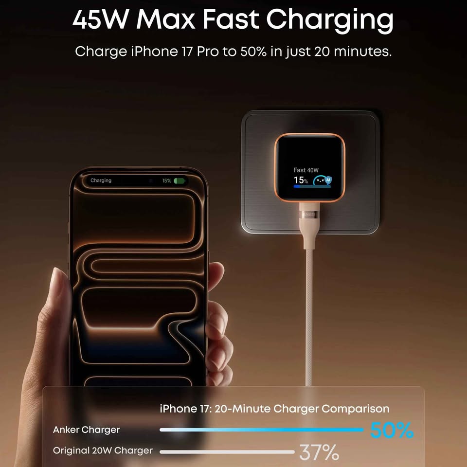 Anker Charger Nano 45W Smart Screen GaN